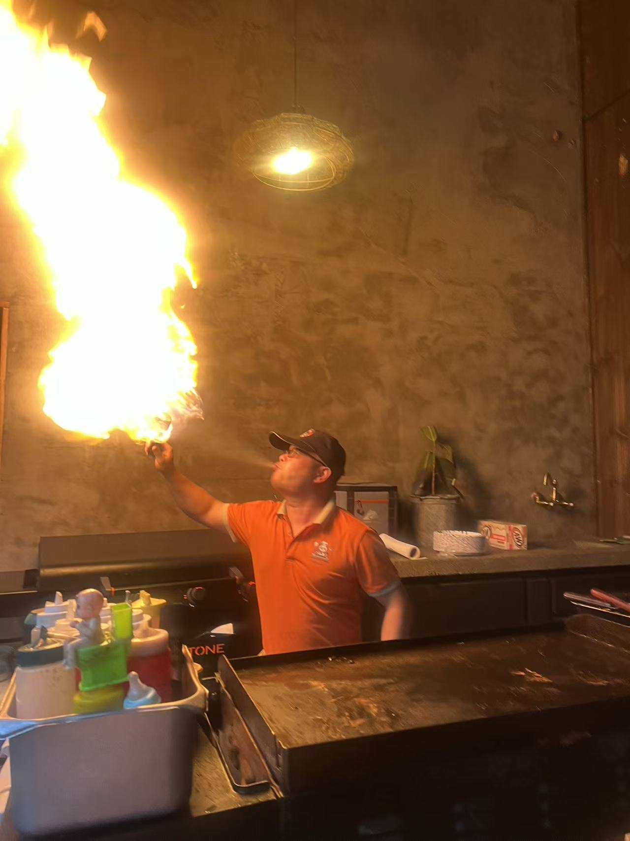 Happy guests enjoying hibachi party at home Atlanta