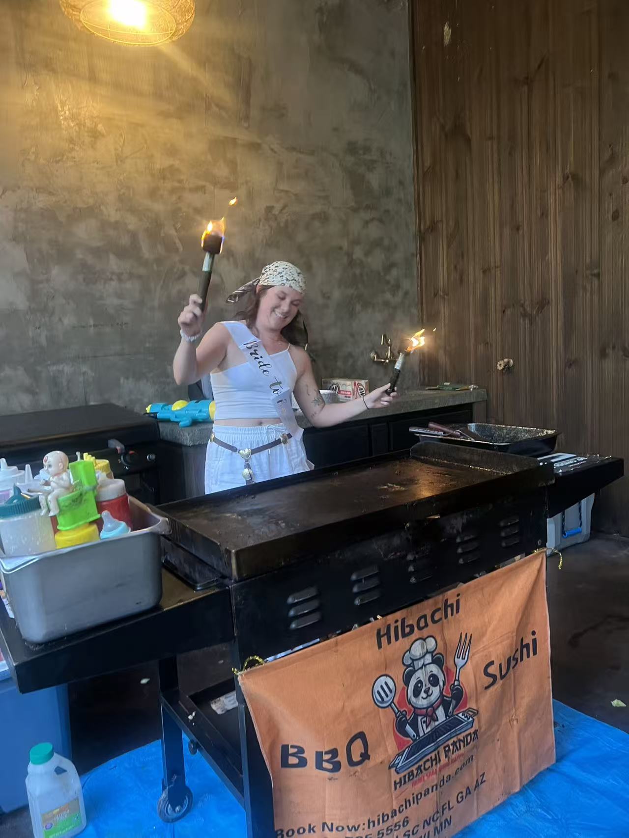 Atlanta teppanyaki chef performing at home private dinner