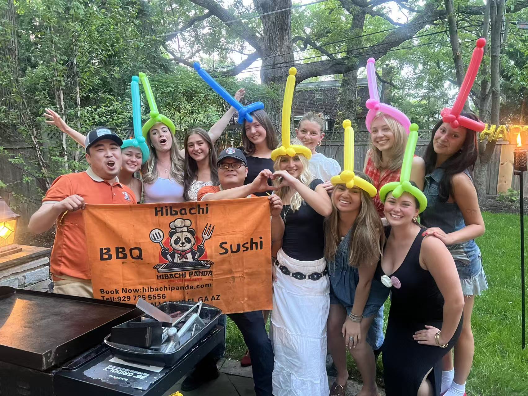 Mobile hibachi catering Atlanta backyard party setup